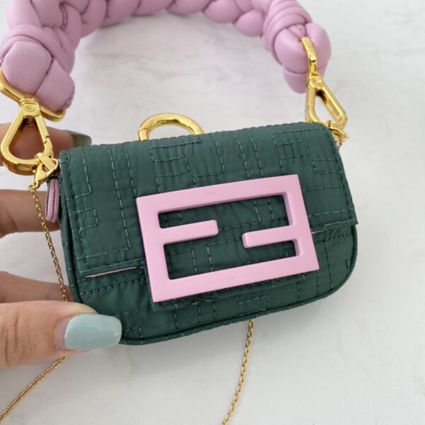 1:1 Replica Fendi Nano Baguette Maxi Handle Pink and Green Bag For Woman 6.5cm/2.5in