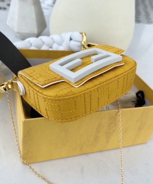 1:1 Replica Fendi Nano Baguette Maxi Handle Yellow and White Bag For Woman 6.5cm/2.5in