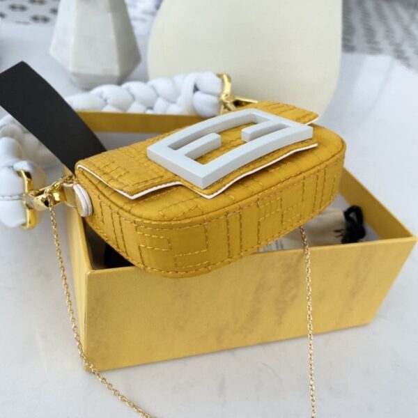 1:1 Replica Fendi Nano Baguette Maxi Handle Yellow and White Bag For Woman 6.5cm/2.5in