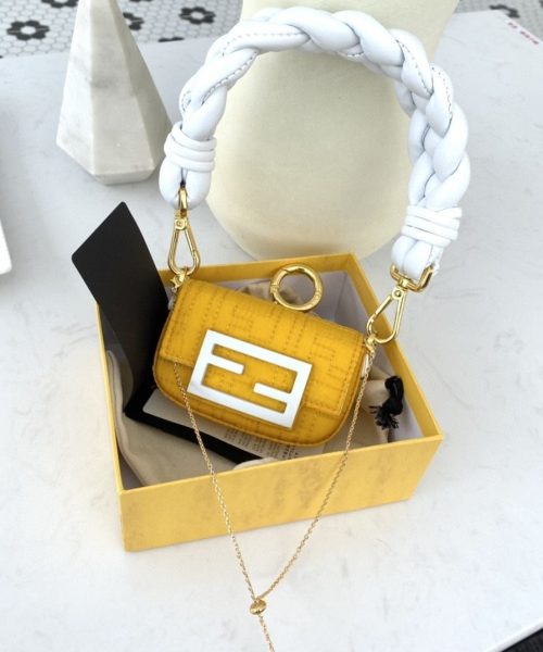 1:1 Replica Fendi Nano Baguette Maxi Handle Yellow and White Bag For Woman 6.5cm/2.5in