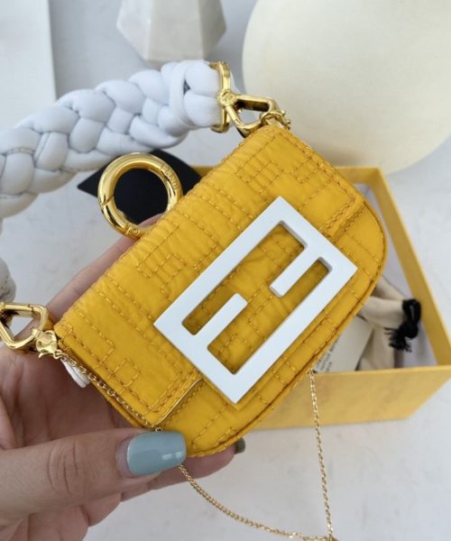 1:1 Replica Fendi Nano Baguette Maxi Handle Yellow and White Bag For Woman 6.5cm/2.5in