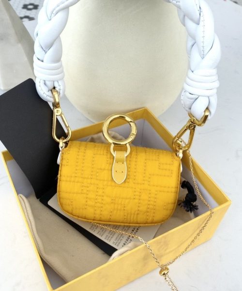 1:1 Replica Fendi Nano Baguette Maxi Handle Yellow and White Bag For Woman 6.5cm/2.5in