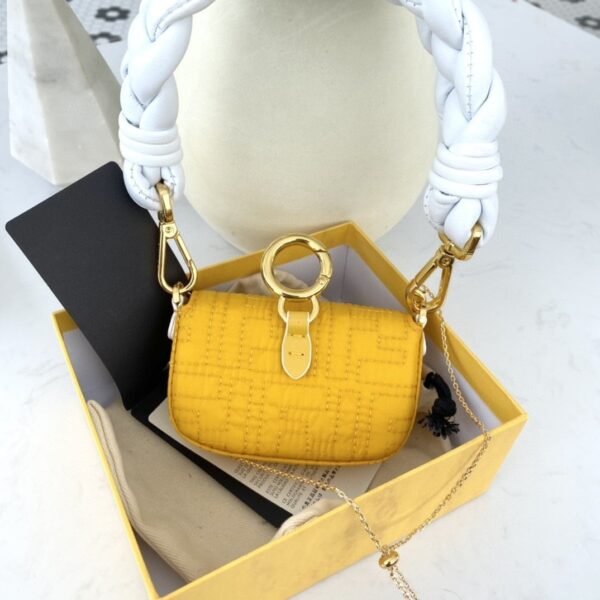1:1 Replica Fendi Nano Baguette Maxi Handle Yellow and White Bag For Woman 6.5cm/2.5in