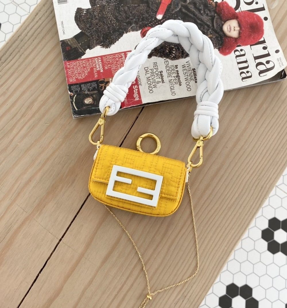 1:1 Replica Fendi Nano Baguette Maxi Handle Yellow and White Bag For Woman 6.5cm/2.5in