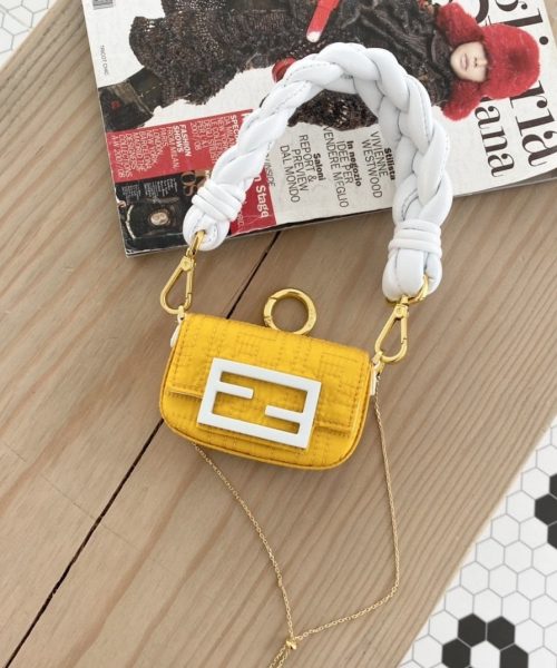 1:1 Replica Fendi Nano Baguette Maxi Handle Yellow and White Bag For Woman 6.5cm/2.5in