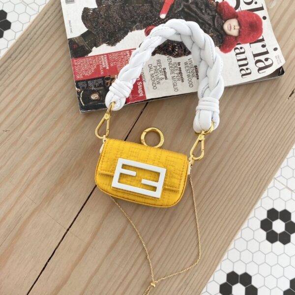 1:1 Replica Fendi Nano Baguette Maxi Handle Yellow and White Bag For Woman 6.5cm/2.5in