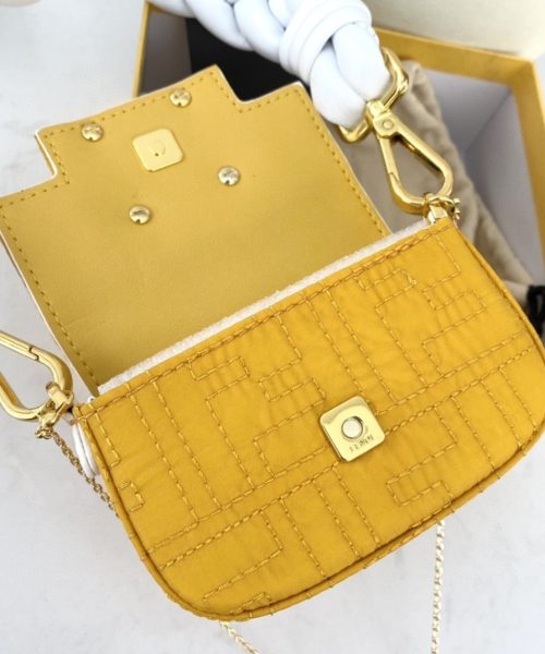 1:1 Replica Fendi Nano Baguette Maxi Handle Yellow and White Bag For Woman 6.5cm/2.5in