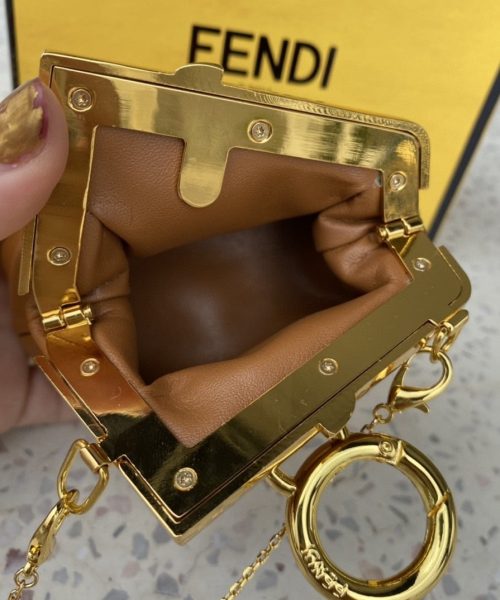 1:1 Replica Fendi Nano First Charm Brown Bag For Woman 10cm/4in