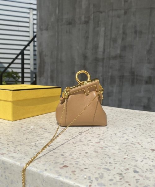 1:1 Replica Fendi Nano First Charm Light Brown Bag For Woman 10cm/4in