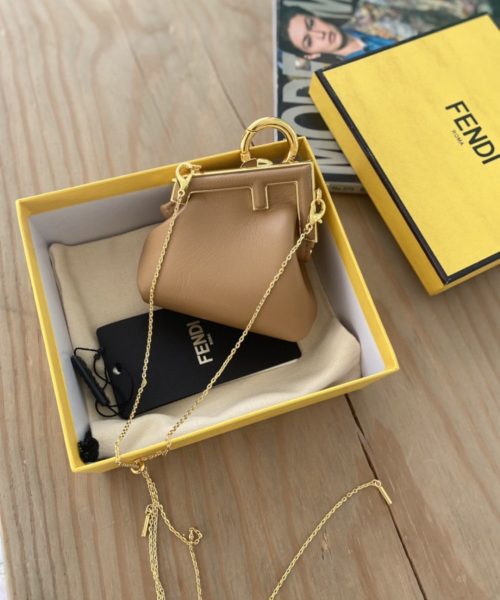1:1 Replica Fendi Nano First Charm Light Brown Bag For Woman 10cm/4in