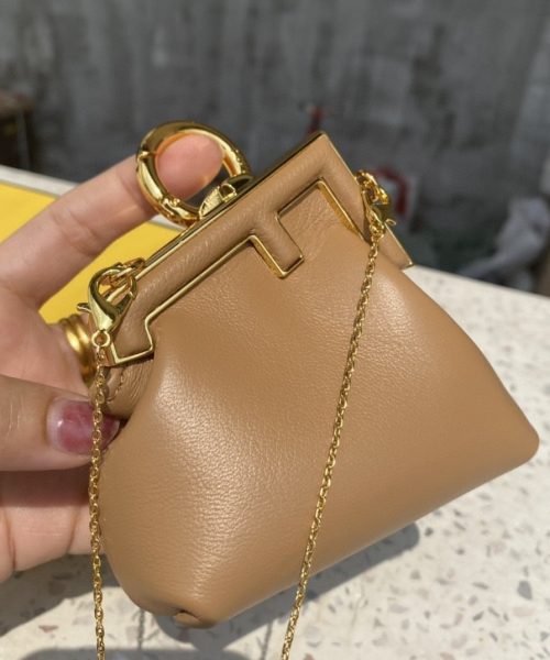 1:1 Replica Fendi Nano First Charm Light Brown Bag For Woman 10cm/4in