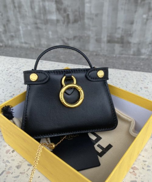 1:1 Replica Fendi Nano Peekaboo Charm Crossbody Black Bag For Woman 12cm/4.5in