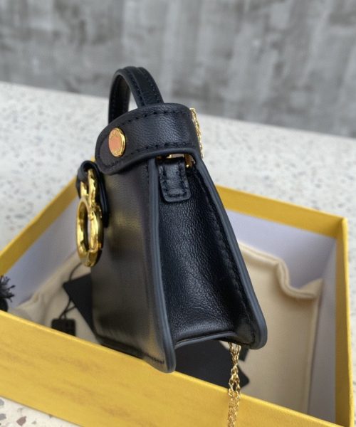 1:1 Replica Fendi Nano Peekaboo Charm Crossbody Black Bag For Woman 12cm/4.5in