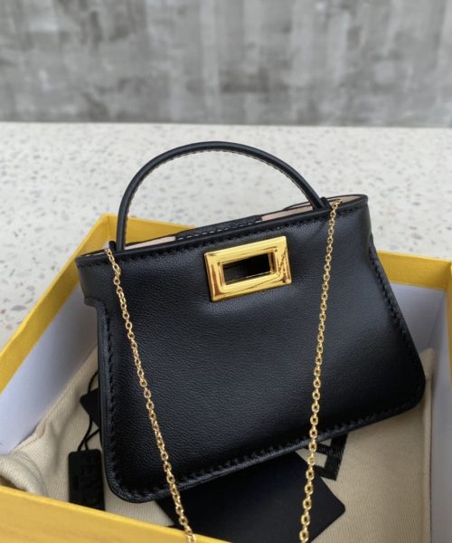 1:1 Replica Fendi Nano Peekaboo Charm Crossbody Black Bag For Woman 12cm/4.5in