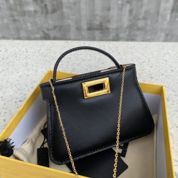 1:1 Replica Fendi Nano Peekaboo Charm Crossbody Black Bag For Woman 12cm/4.5in