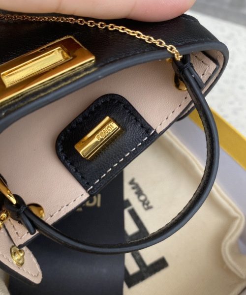 1:1 Replica Fendi Nano Peekaboo Charm Crossbody Black Bag For Woman 12cm/4.5in