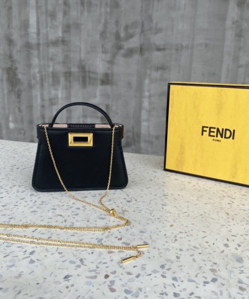 1:1 Replica Fendi Nano Peekaboo Charm Crossbody Black Bag For Woman 12cm/4.5in