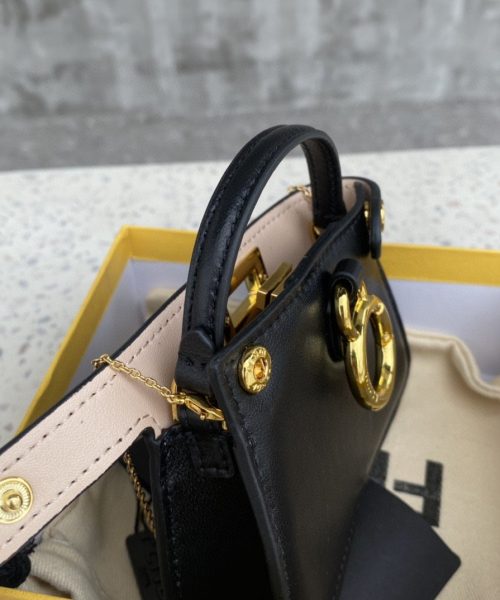 1:1 Replica Fendi Nano Peekaboo Charm Crossbody Black Bag For Woman 12cm/4.5in