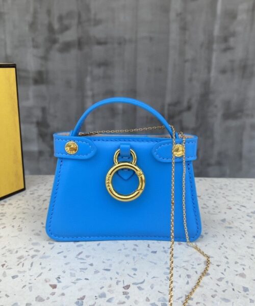 1:1 Replica Fendi Nano Peekaboo Charm Crossbody Blue Bag For Woman 12cm/4.5in