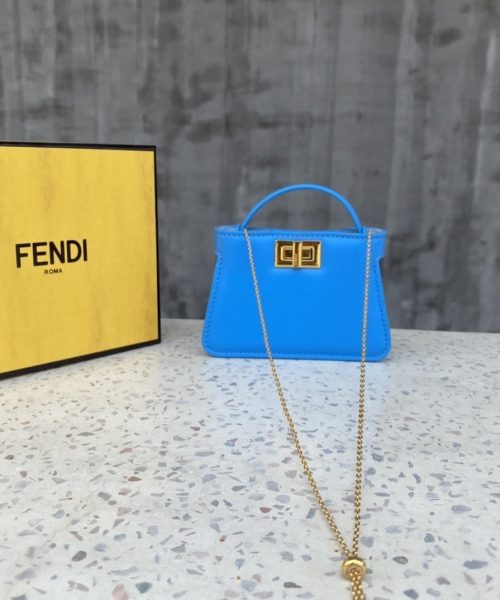 1:1 Replica Fendi Nano Peekaboo Charm Crossbody Blue Bag For Woman 12cm/4.5in