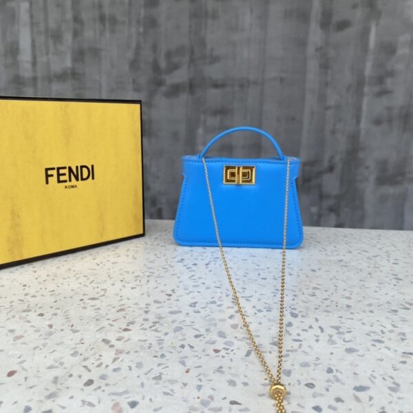1:1 Replica Fendi Nano Peekaboo Charm Crossbody Blue Bag For Woman 12cm/4.5in