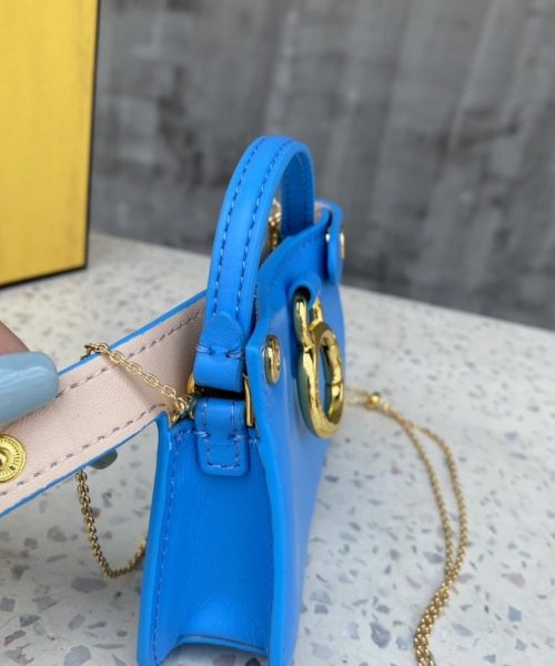 1:1 Replica Fendi Nano Peekaboo Charm Crossbody Blue Bag For Woman 12cm/4.5in
