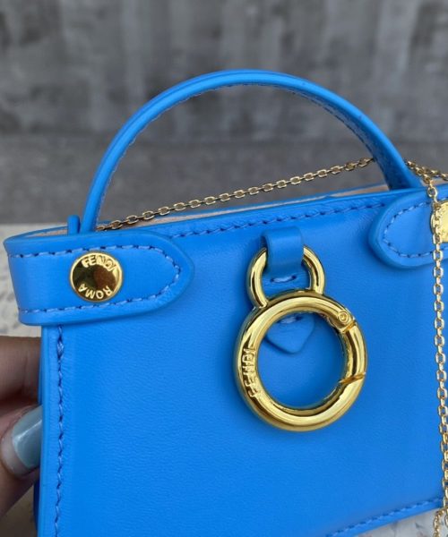 1:1 Replica Fendi Nano Peekaboo Charm Crossbody Blue Bag For Woman 12cm/4.5in