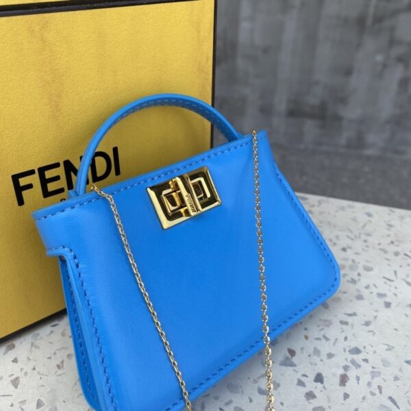 1:1 Replica Fendi Nano Peekaboo Charm Crossbody Blue Bag For Woman 12cm/4.5in