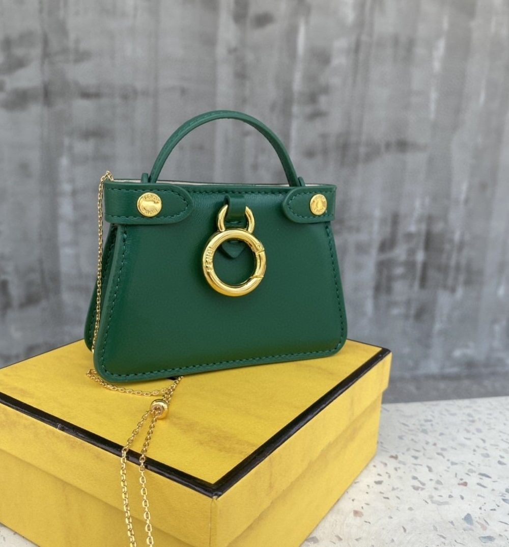 1:1 Replica Fendi Nano Peekaboo Charm Crossbody Green Bag For Woman 12cm/4.5in