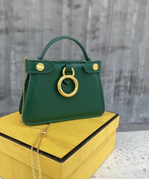 1:1 Replica Fendi Nano Peekaboo Charm Crossbody Green Bag For Woman 12cm/4.5in