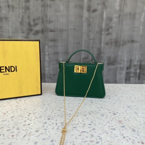 1:1 Replica Fendi Nano Peekaboo Charm Crossbody Green Bag For Woman 12cm/4.5in