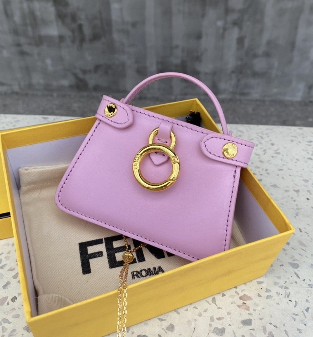 1:1 Replica Fendi Nano Peekaboo Charm Crossbody Pink Bag For Woman 12cm/4.5in