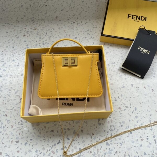 1:1 Replica Fendi Nano Peekaboo Charm Crossbody Yellow Bag For Woman 12cm/4.5in