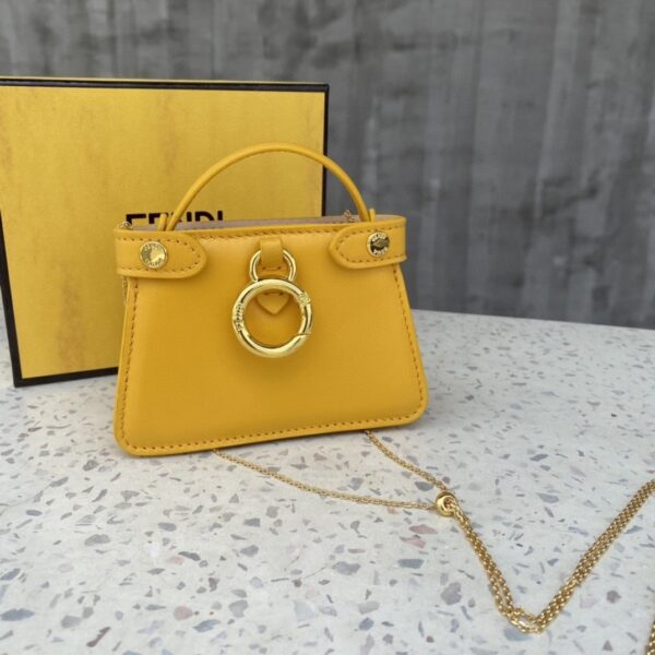 1:1 Replica Fendi Nano Peekaboo Charm Crossbody Yellow Bag For Woman 12cm/4.5in