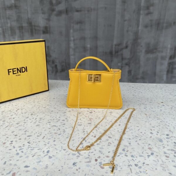 1:1 Replica Fendi Nano Peekaboo Charm Crossbody Yellow Bag For Woman 12cm/4.5in