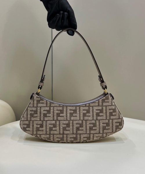 1:1 Replica Fendi O’Lock Swing Dove Gray Tapestry Fabric Bag For Woman 32cm/12in
