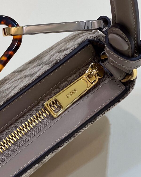 1:1 Replica Fendi O’Lock Swing Dove Gray Tapestry Fabric Bag For Woman 32cm/12in