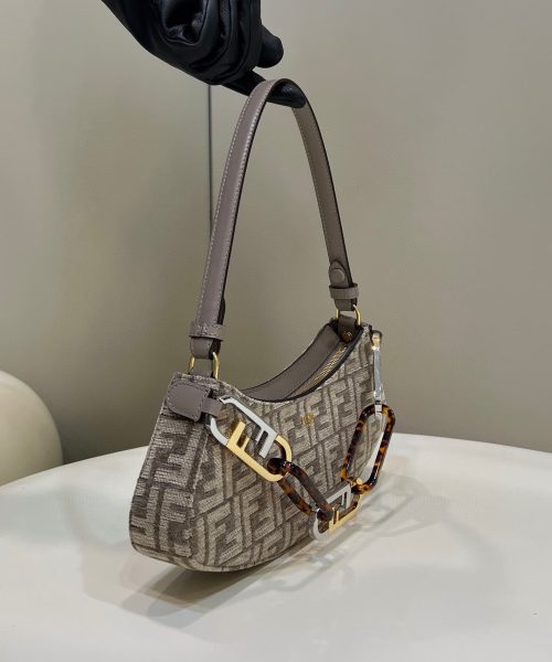 1:1 Replica Fendi O’Lock Swing Dove Gray Tapestry Fabric Bag For Woman 32cm/12in