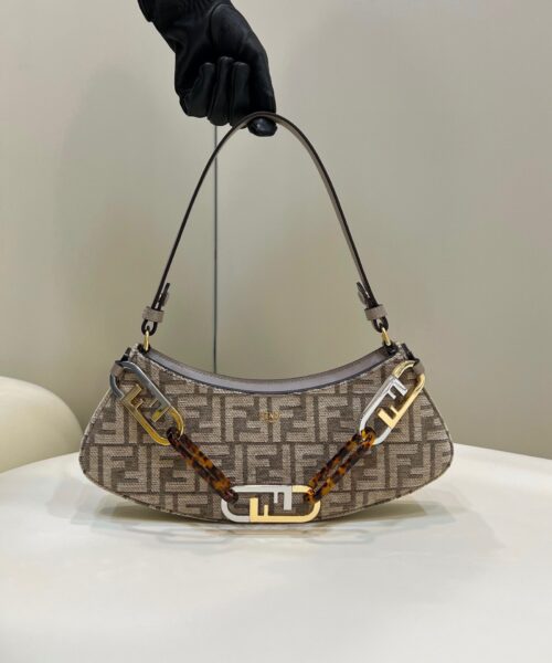 1:1 Replica Fendi O’Lock Swing Dove Gray Tapestry Fabric Bag For Woman 32cm/12in