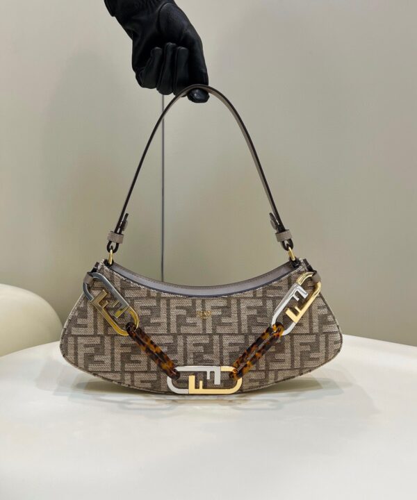 1:1 Replica Fendi O’Lock Swing Dove Gray Tapestry Fabric Bag For Woman 32cm/12in
