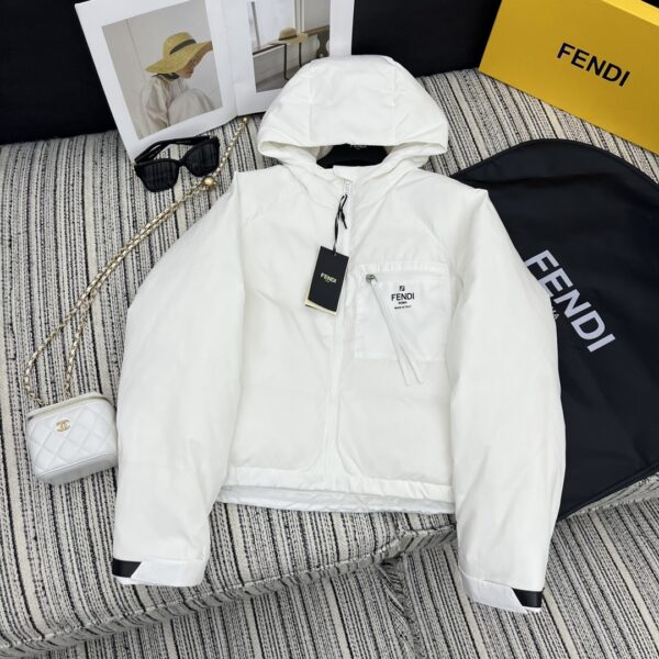 Fendi Padded Thick Hood Jacket White For Women