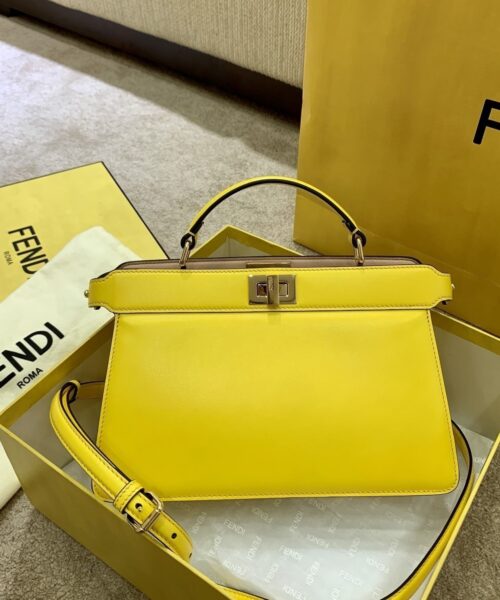 1:1 Replica Fendi Peekaboo ISeeU East-West Yellow For Women, Women's Handbags 11.4in/29cm FF 8BN323
