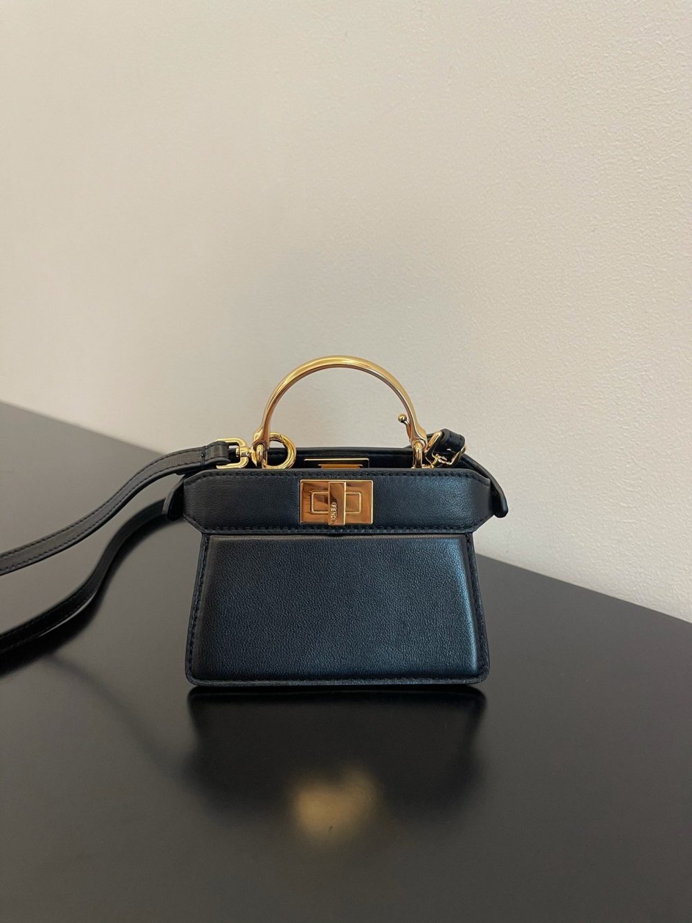 1:1 Replica Fendi Peekaboo ISeeU Petite Black Micro Bag For Woman 11cm/4.5in - Image 9
