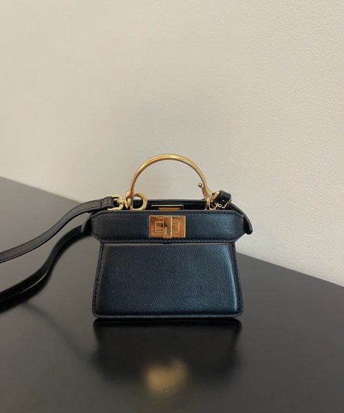 1:1 Replica Fendi Peekaboo ISeeU Petite Black Micro Bag For Woman 11cm/4.5in