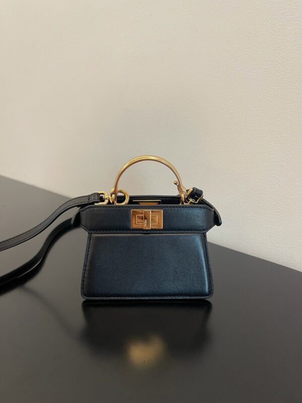 1:1 Replica Fendi Peekaboo ISeeU Petite Black Micro Bag For Woman 11cm/4.5in
