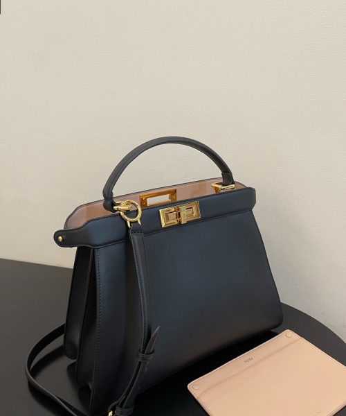 1:1 Replica Fendi Peekaboo ISeeU Petite Black Small Bag For Woman 20cm/8in
