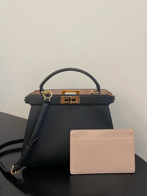 1:1 Replica Fendi Peekaboo ISeeU Petite Black Small Bag For Woman 20cm/8in