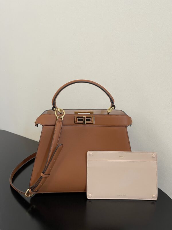 1:1 Replica Fendi Peekaboo ISeeU Petite Brown Small Bag For Woman 20cm/8in