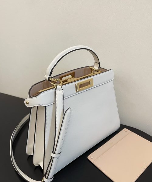 1:1 Replica Fendi Peekaboo ISeeU Petite White Small Bag For Woman 20cm/8in