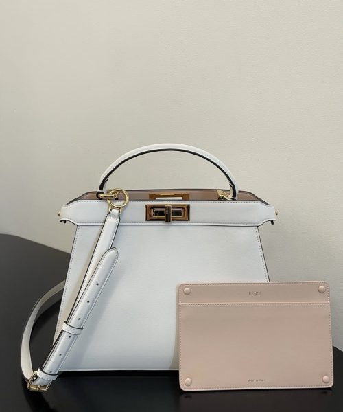1:1 Replica Fendi Peekaboo ISeeU Petite White Small Bag For Woman 20cm/8in